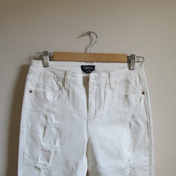 bebe White Destructed Skinny Jeans - Size 28 - Picture 1 of 5